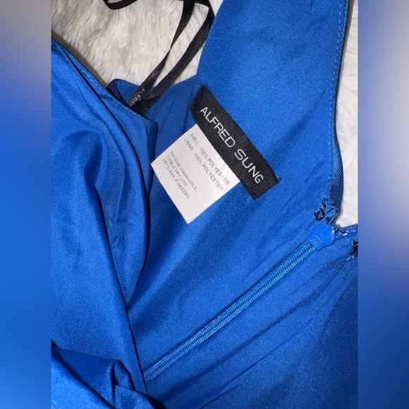 NEW ALFRED SUNG Strapless Satin Classic High Low Hem Dress D831 Blue sz US 2 - Picture 5 of 7